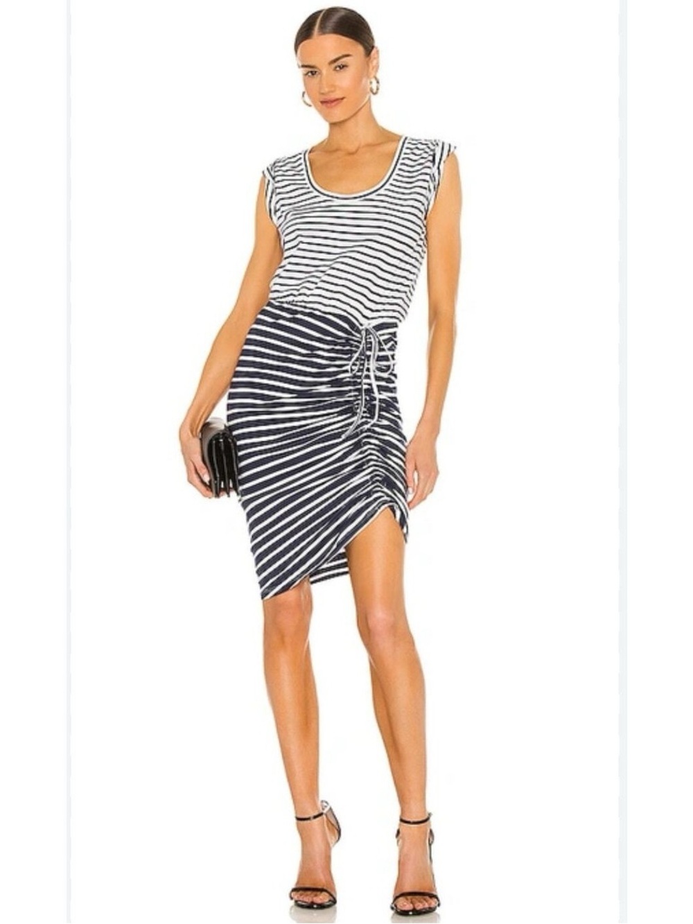 Veronica Beard Tamri Dress Navy Blue & White Striped Ruched Cotton Nautical | S